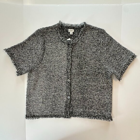 J. Crew Factory Sweaters - J. Crew Factory Short sleeve fringe lady cardigan sweater Black Ivory | XL | NWT